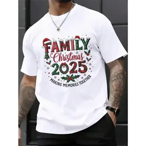 Men's 2025 Christmas Family Pattern T-Shirt - Red And Green Text On White Holiday Short-Sleeve T-Shirt