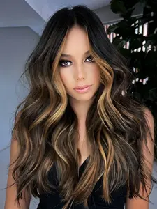 26 Inch Highlighted Curly Wig Full Head Cap, Heat Resistant Silk Synthetic Material, Synthetic Machine Wigs, Daily Wear for Women, Versatile Style