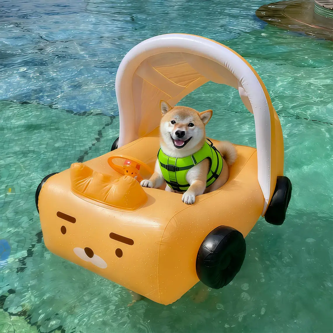 PVC Inflatable Pool Float with Shade for Small Dogs, Shaded Pool Float with Canopy, Sun Protection Pet Swimming Ring, Outdoor Floating Lounge with Air Pump, 2026Upgrade
