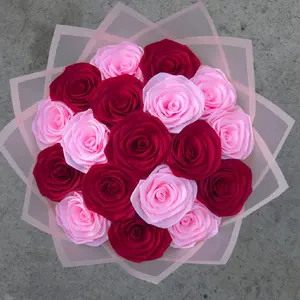 Burgundy and pink eternal roses Bouquet Gift Flowers Decor Decorative Room flores Rosas Eternas Liston Ribbon Regalo