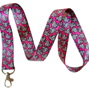 Execucat Lanyard - Zebra Hearts (Pink) ID Badge Holder & Keychain