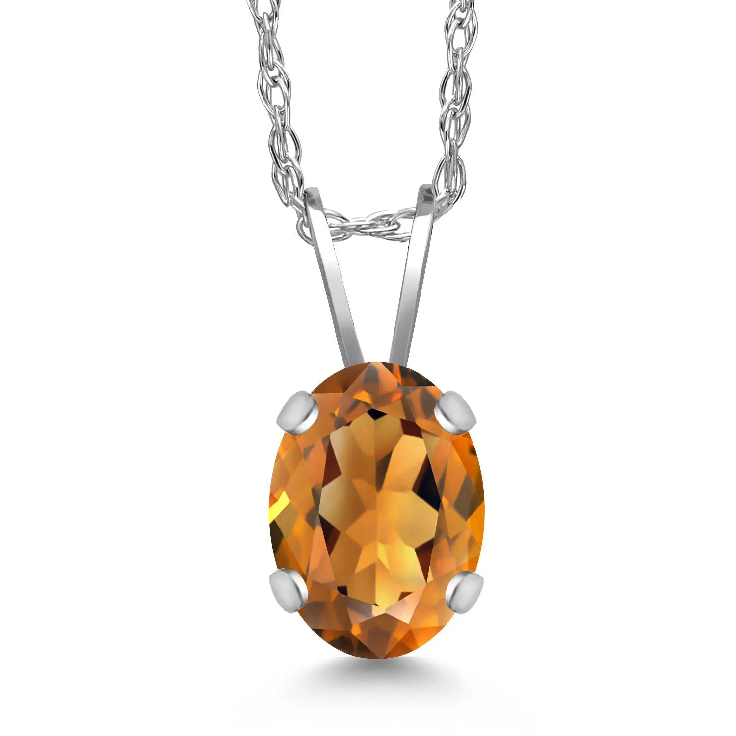 Gem Stone King 0.70 Ct Oval Orange Red Madeira Citrine 14K White Gold Pendant with Chain