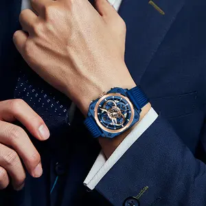 TINAIBIN Luxury Men's Watch, Square Dial Quartz Watch, Silicone Strap Waterproof Luminous Large Dial, Calendar and Chronograph Functions, Suitable for Parties, Daily Wear, Birthday Gift with Box