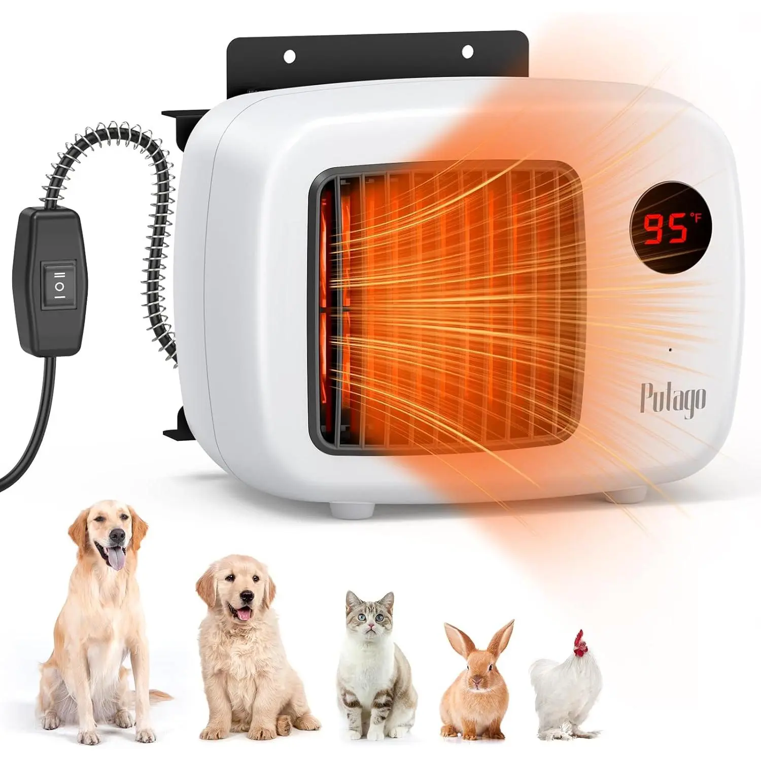 Dog House Heater With Thermostat, 200/400W Safe Pet House Heater For Outside Dog House Chicken Coops Rabbits Hutch With 6FT Anti Chew Cord (White)