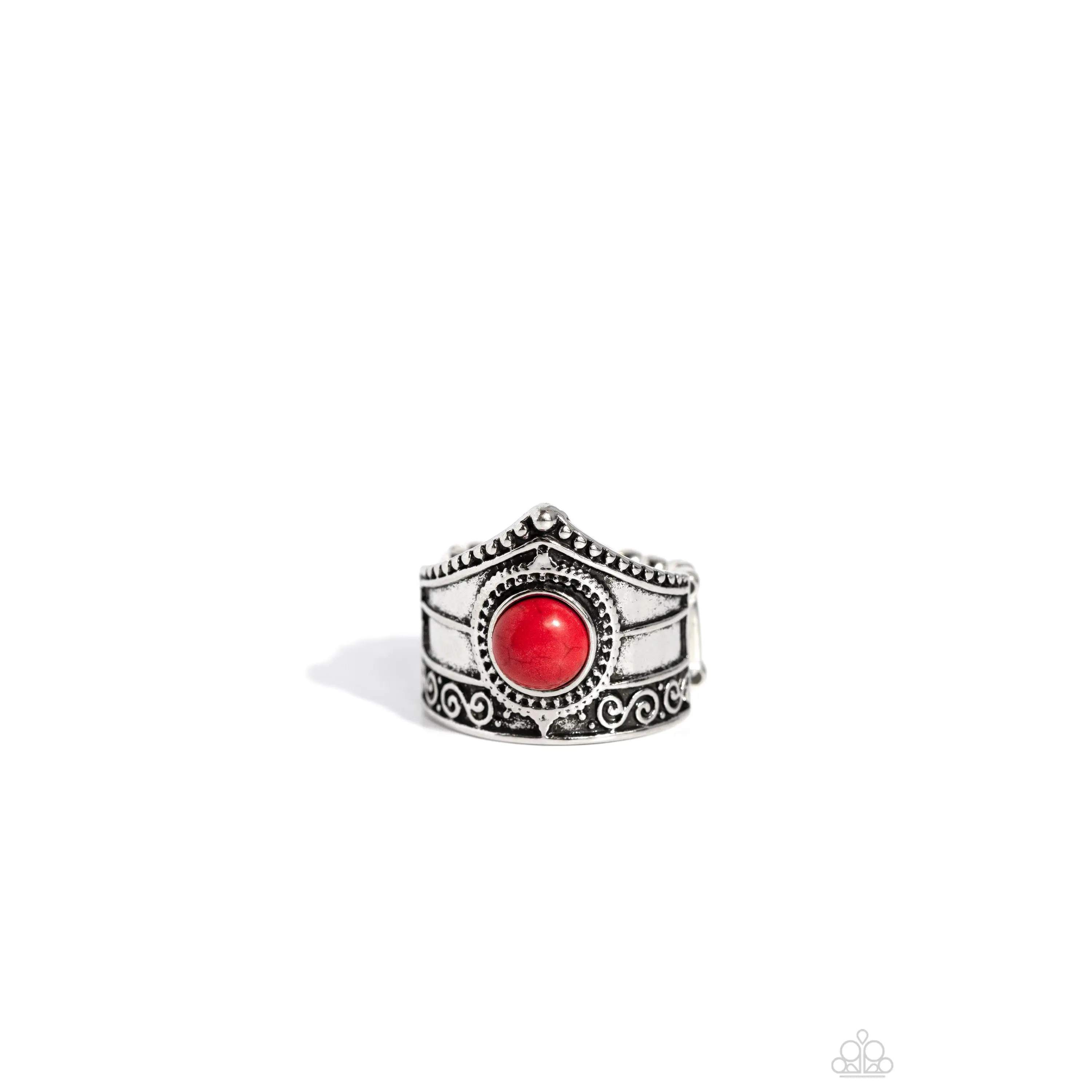 Highland Plains - Red Stone Silver Ring - Paparazzi