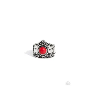 Highland Plains - Red Stone Silver Ring - Paparazzi