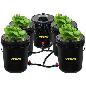 VEVOR DWC Hydroponic System, 5 Gallon 5 Buckets, Deep Water Culture Growing Bucket, Hydroponics Grow Kit with Pump, Air Stone and Connected Reservoir, for Indoor/Outdoor Leafy Vegetables