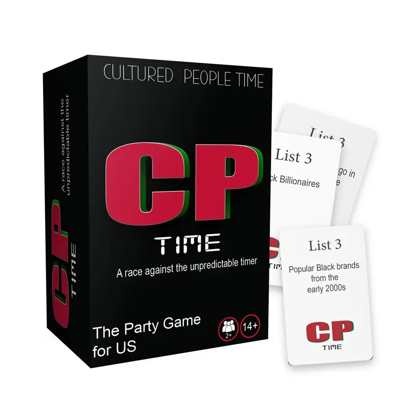 CP Time Party Game Card - Black Pop Culture Questions, Quick Thinking Race, Family Fun Game, 100s of Questions, Multiple Categories, 3-10 Second Answer Slots