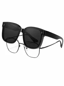 Polarized Fit Over Glasses Sunglasses Decorative Lenses Alloy Frame for Women Men Trendy Square Wrap Around Shades UV Protection