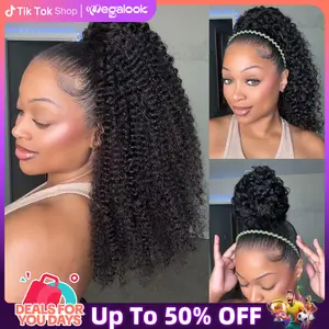 Megalook 250% High Density 100% Human Hair Burmese Curly/Afro Curly Ponytail With InvisiFit  Drawstring Band Strap #Megalooknewarrivals