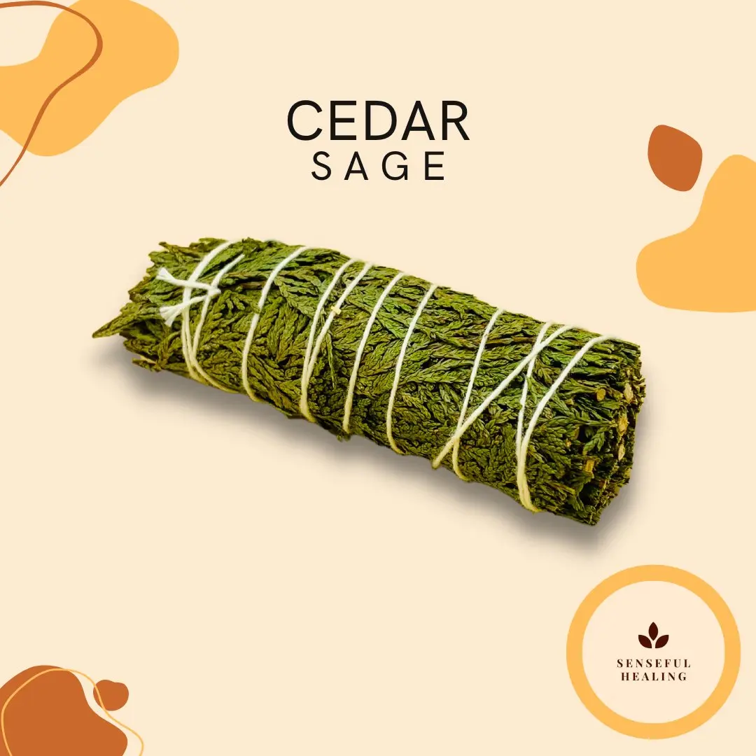 4-In Cedar Sage Smudge Stick, Home Fragrance Freshener for Smoke Cleansing & Spiritual Work, Aromatherapy Tool with Cedar Scent