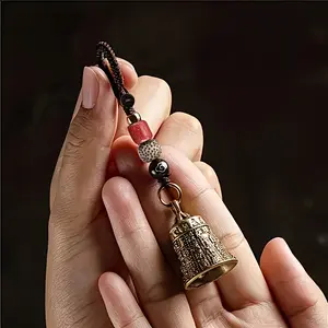 Handmade Tibetan Buddhist Bell Keychain with Mantra Pendant, Carved Bell and Braided Rope Design, Lucky and Spiritual, Travel and Daily Wear