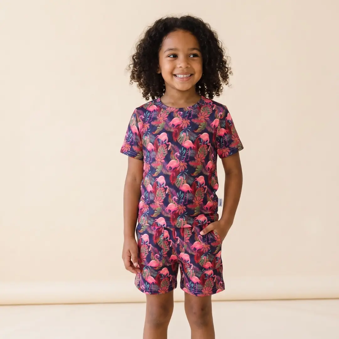 Bamboo Short Sleeve Two-Piece Set Flamingo Bamboo Short Sleeve Two-Piece Set Flamingo