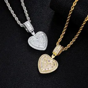 Hip Hop Heart Necklace for Women and Men Cubic Diamond Hewart Pendant Necklace for Men Birthday Gift for Women Love Design Exquisite