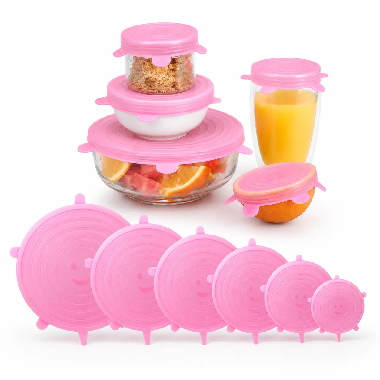 6 Pack Silicone Stretch Lids, Reusable Food Covers for Kitchen Storage, Flexible Bowl Covers for Leftovers, Cups, Fruits & Containers
