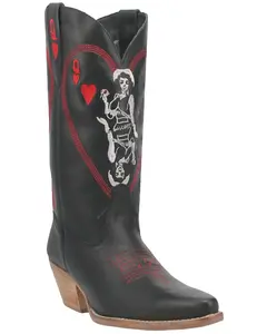 Dingo Women's Women'S Queen A Hearts Western Boot Snip Toe - Di 174-Blk