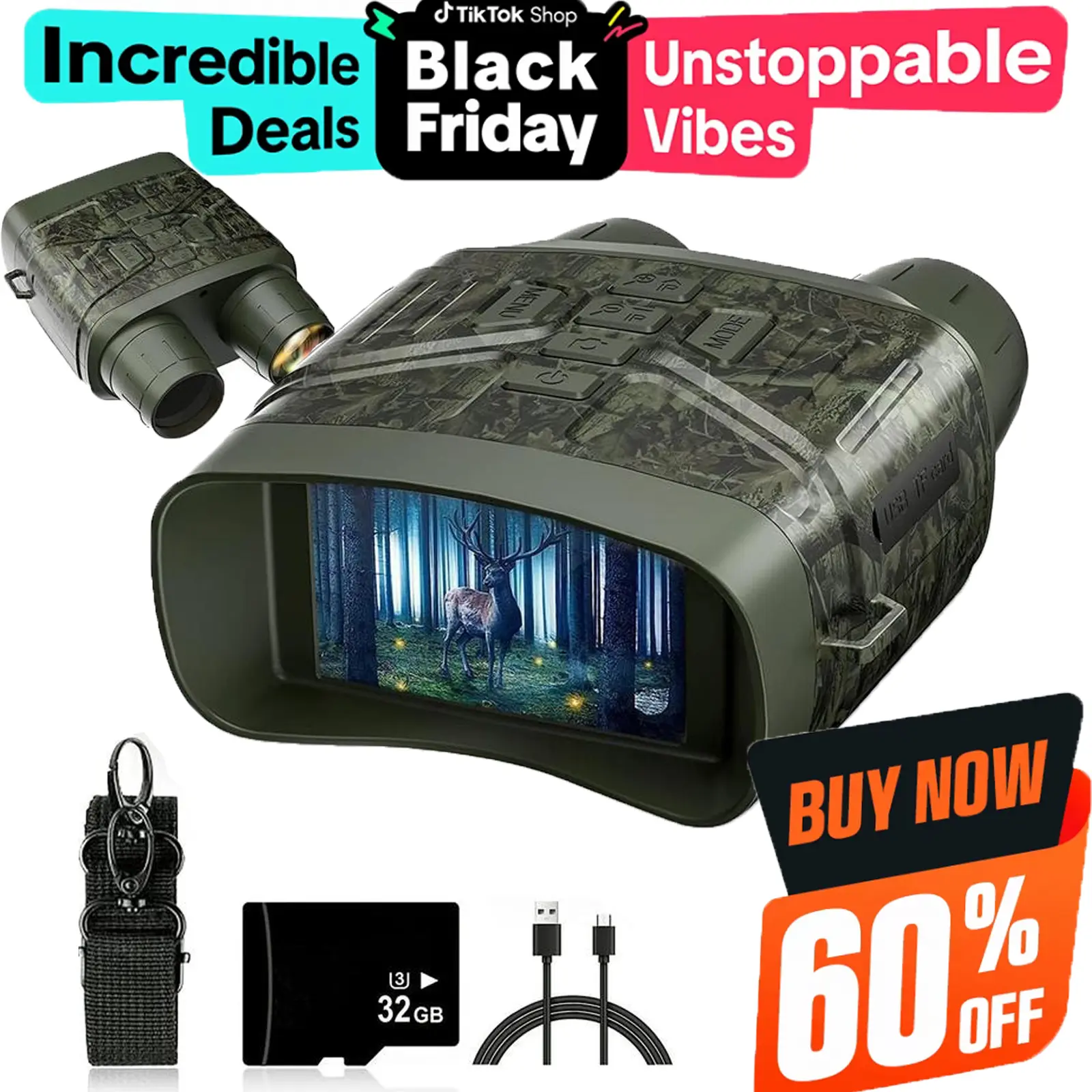 【Black Friday Deal】4K Night Vision Goggles with 3 In 1 Large Screen for Adults, USB Rechargeable Lithium Battery Field Observation Goggles, for Wildlife Observation, Camping, Security, and Hurting