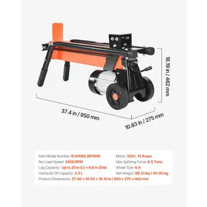 VEVOR Electric Log Splitter, 6.5 Tons Electric Wood Splitter, 1500W 15 Amp Motor, Portable Firewood Splitting Machine with 6 Wheels, Wood Splitters for Forestry Harvesting, Efficient Secure
