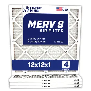 Filter King 12x12x1 Air Filter | 4-PACK | Carbon MERV 8 HVAC Pleated A/C Furnace Filters | MADE IN USA | Actual Size: 11.5 x 11.5 x .75"