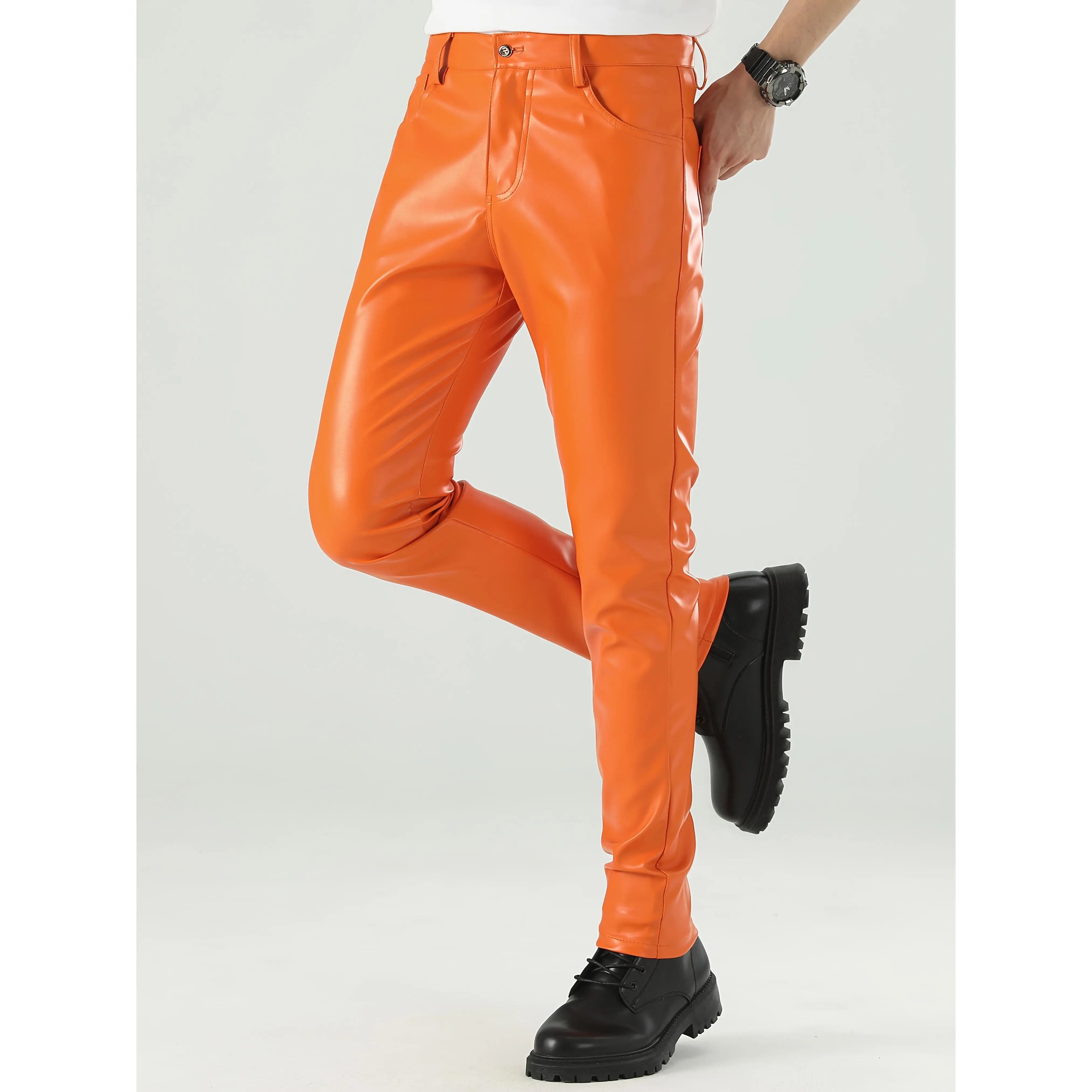 Men'S White Faux Leather Pants - Slim Fit, Mid Waist, Zipper Fly, Polyester Lined, Perfect for Parties and Casual Wear, Casual Wear Pants | Slim Fit Pants | Polyester Lined Pants bell  bottoms  men