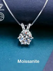 1ct Moissanite Solitaire Pendant Necklace, 925 Sterling Silver, D Color Vvs1 Lab Created Diamond, Hypoallergenic Bridal Jewelry Gift for Women