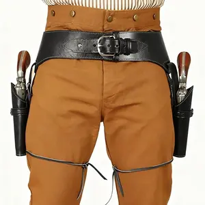 Captain Waist Belt Renaissance Denim PU Leather Belt Revolver Gun Holster Medieval Pirate Lock Halloween Costume Theme Events