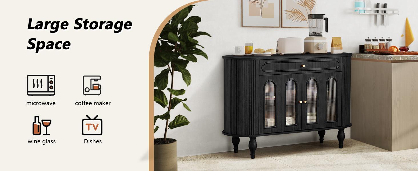 Giratree 47'' Fluted Sideboard Buffer Cabinet with Drawer, Modern Credenza Storage Cabinet, Bar Cabinet Console Table with Tambour Sliding Side for Living Dining Room Kitchen Hallway Entryway