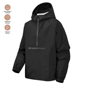 Men's Outdoor Hooded Jacket, Contrast Color Design, Windproof Cuffs - Large Pockets, Adjustable Hood, Zipper Closure, Ideal for Hiking, Camping, Traveling - Spring/Autumn Casual Wear, Half-Zip Pullover, Durable Polyester Fabric, Hiking Gear