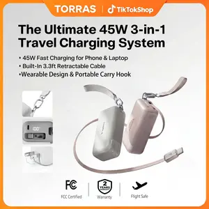 TORRAS PowerGo 3-in-1 GaN Charger Power Bank 45W Fast Charging 10000mAh Portable Battery with 3.3ft Retractable Cable Travel Hook for iPhone iPad MacBook Galaxy - Device, Digital  B