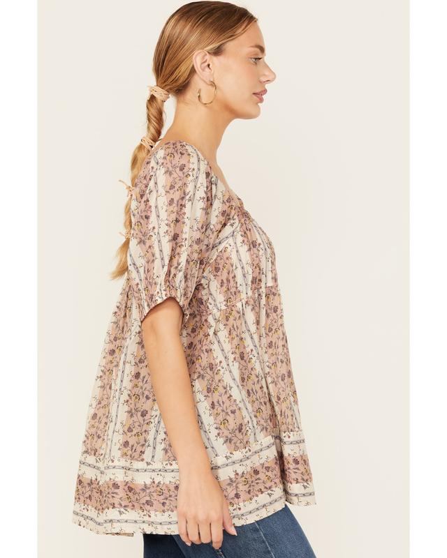 Free People Women's Vintage Lover Floral Print Short Sleeve Blouse - Ob2017798-Nat