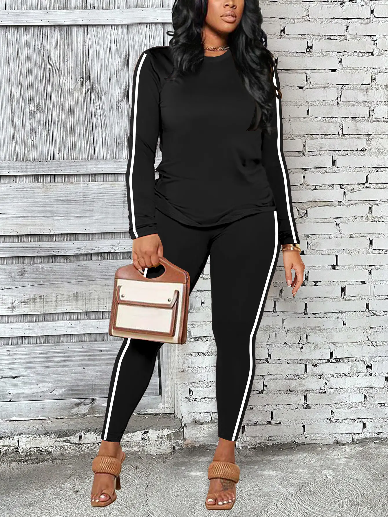 Women’s Soft 2-Piece Solid Tracksuit Set – Long Sleeve Top & Slim Pants, Polyester Casual Outfit, Comfortable Womenswear for Daily & Street Style Athleisure Wear Set Athletic Clothes Set