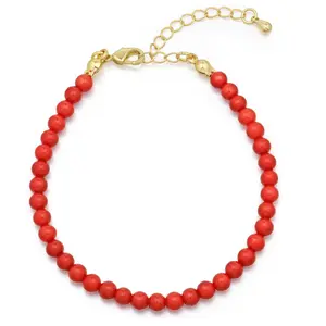 Aprilery “Gold - Tone Red Coral Beaded Bracelet” - Symbolic Jewelry of Strength, Courage & Vitality for Daily Wear & Meaningful Gifting