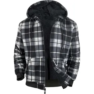 Heavyweight Hoodies for Men Zip Up Sweatshirts Plaid Flannel Sherpa Fleece Lined Winter Jacket Warm Coat