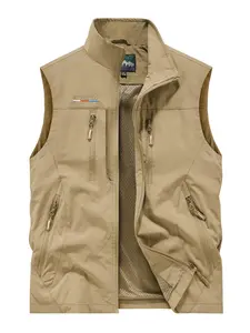 Men's Multi-Pocket Zipper Front Vest Jacket, Breathable Loose Fit Sleeveless Outerwear, Casual Spring & Fall Style