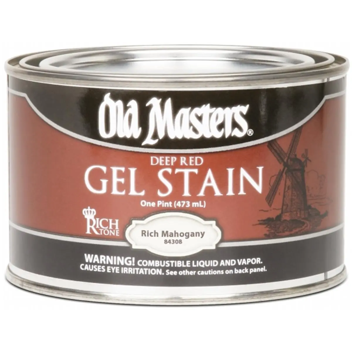 Old Masters 84308 1 Pint Rich Mahogany Gel Stain, Exterior, Oil Based Paint, High Pigment