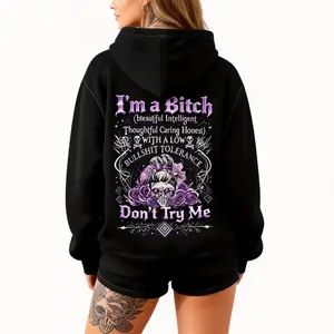hoodies womenYes I'm a B Flower Skull All Over Print Hoodie Don't Try Me I'm The B*tch Gen X Unisex Oversized Cotton Casual Everyday Wear Long Sleeve Pullover Hoodie