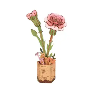 Rowood Pink Carnation DIY Wooden Flower 3D Puzzle TW051 Handcrafted Wood Puzzle for Craft Lovers & Puzzle Enthusiasts Ideal for DIY Projects
