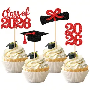 12pcs/set 2026 Graduation Celebration Decorations, Cake Decorating Kit, 2026 Graduation Cap Cake Toppers, Cupcake Toppers, 2026 Graduation Party Mini Cake Decorations, 2026 Graduation Cap Set, Party Decorations, Graduation Theme Party (Red)