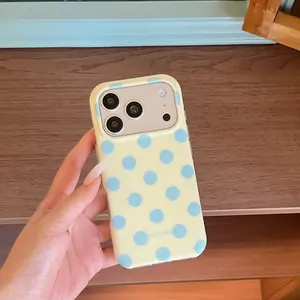 Sweet Minimalist Polka Dot Case Cover, Double Layer Half-Wrapped Anti-Drop, Girls Favourite, 5 Colors For iPhone 17 16 15 14 Pro Max