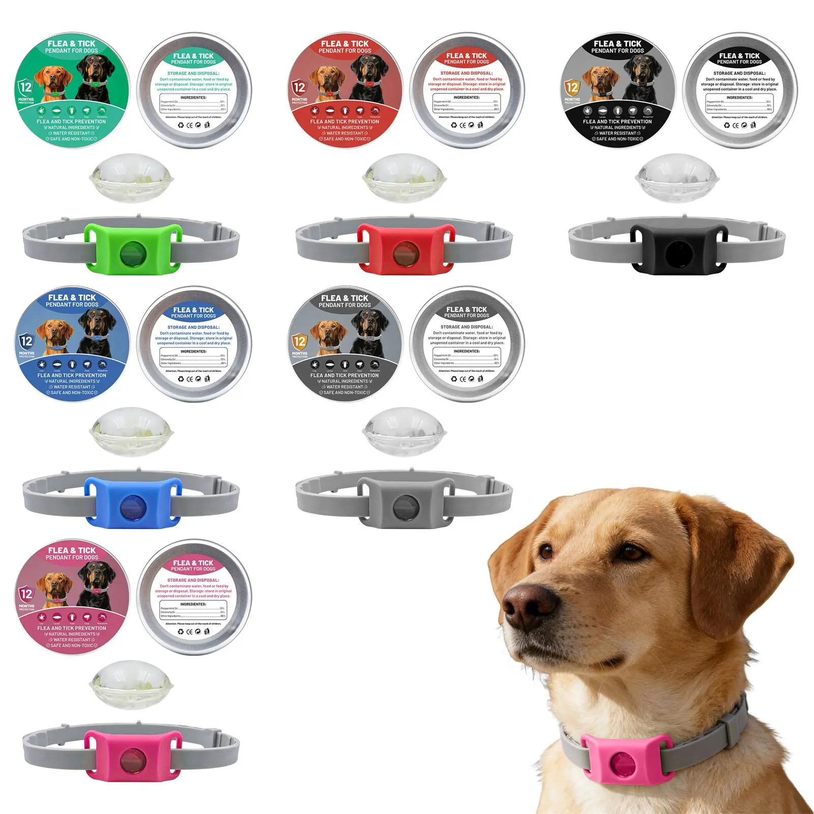 Dog Flea and Tick Repellent Collar Pendant - Natural Ingredients, 78g Green One-Size-Fits-All Dog & Cat Collar Accessory