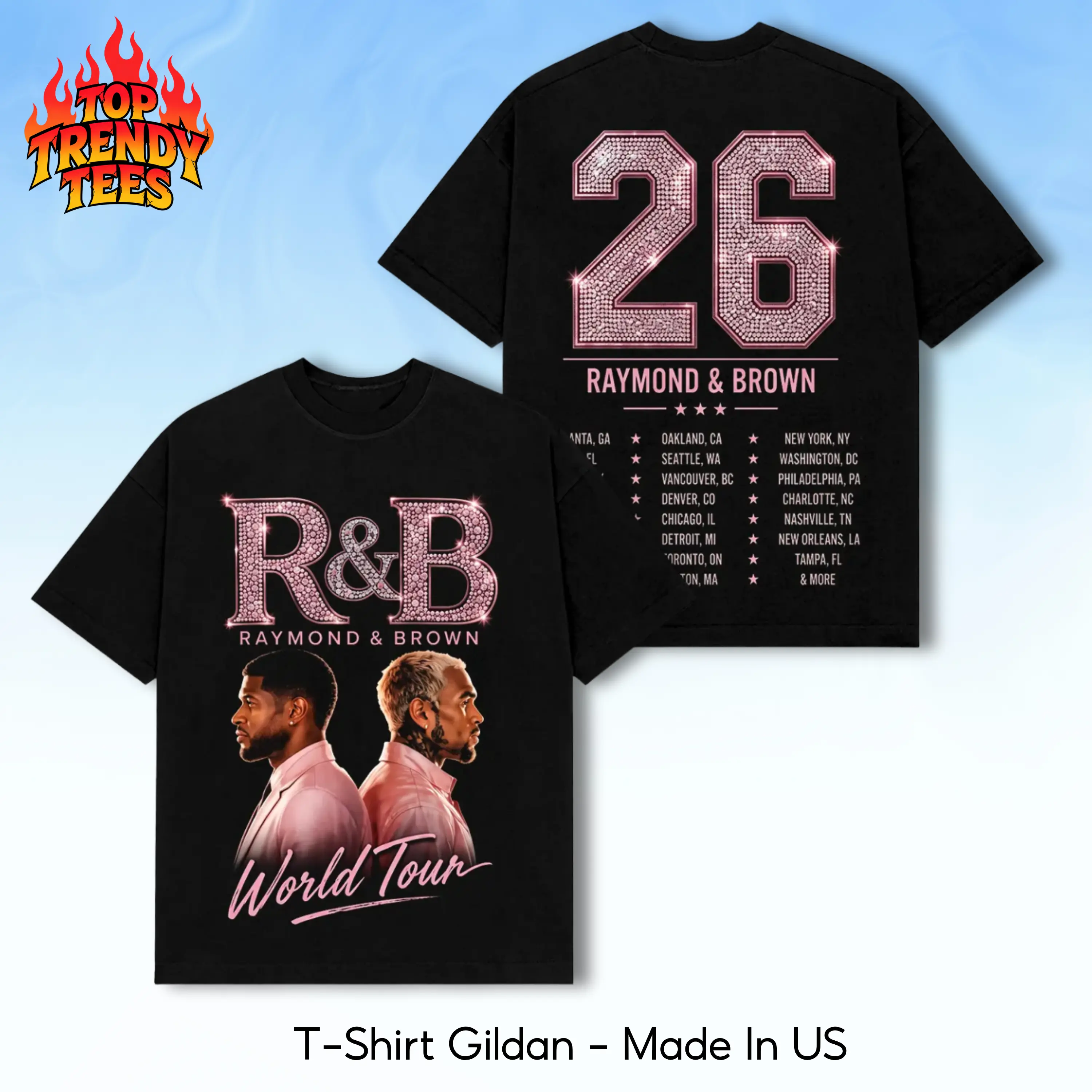 Raymond and Brown Concert Merch, Two Sided R&B Tour 2026 Shirt, Team Breezy Apparel, Oversized Heavyweight T-Shirt, Vintage 90s Rap Tee, Diamond Bling Graphic Tee, Hip Hop Music Shirt, Trendy Y2K Graphic Tee, Aesthetic Streetwear, Merch Gift for Men Women