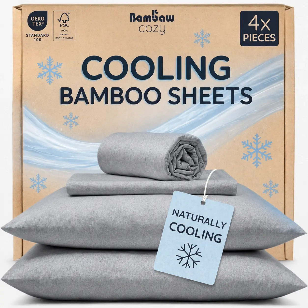 Jollyvogue 6PCS Bamboo Cooling Queen Size Sheet Set - Children Bedding Set, Breathable and Comfortable Fit For Hot Sleepers Sweats, Pillowcases, Flat Fitted A Perfect Gift