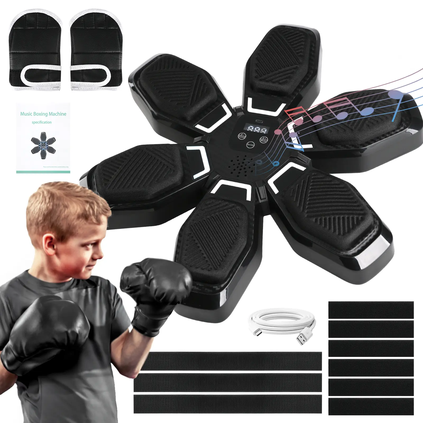 Music Boxing Machine with Bluetooth for Adults & Kids Smart Interactive Wall-Mounted Punching Machine with Gloves Home Workout Boxing Trainer Fun Fitness Stress Relief Christmas Gift