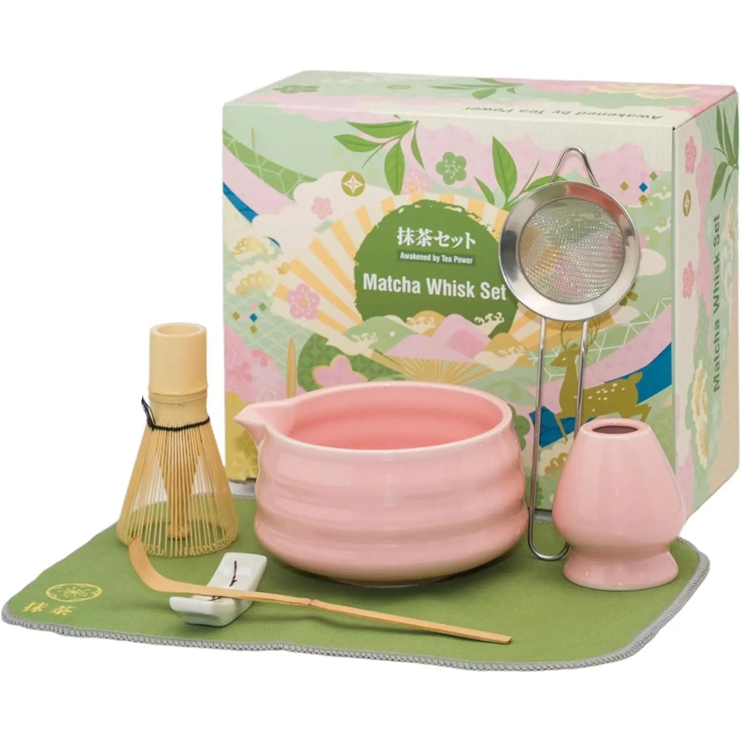 Matcha whisk Set,7 Pcs Matcha Making Kit with whisk Whisk, Ceramic Bowl, Sifter, Scoop, Holder, Stand, and  Towel for  Matcha Experience()