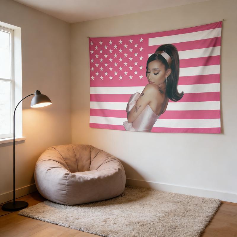 Pink Ariana Flag Funny Tapestry American Grande Flags Poster Merch Suitable. For College Dorm Room Decor. Outdoor Parties. Tailgates Yard. room Decoration Solid Color Decorative Print Size Cotton Linen