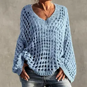 Women's Casual Everyday Loose-Fit V Neck Top Hollow Out Design Polyester Knit Fabric Hand Washable All Season Wear Knitwear Lightweight Womenswear low cut  air Longline Strappy Gym