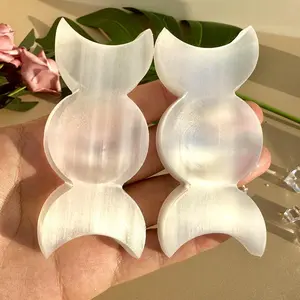 Natural Selenite Triple Moon Charging Dish, 1 Count Crystal Space Cleaner, Quartz Crystal Ashtray, Mineral Samples, Home Decoration, Reiki Healing, Crystal Carving, Energy Cleansing, Unique Crystals