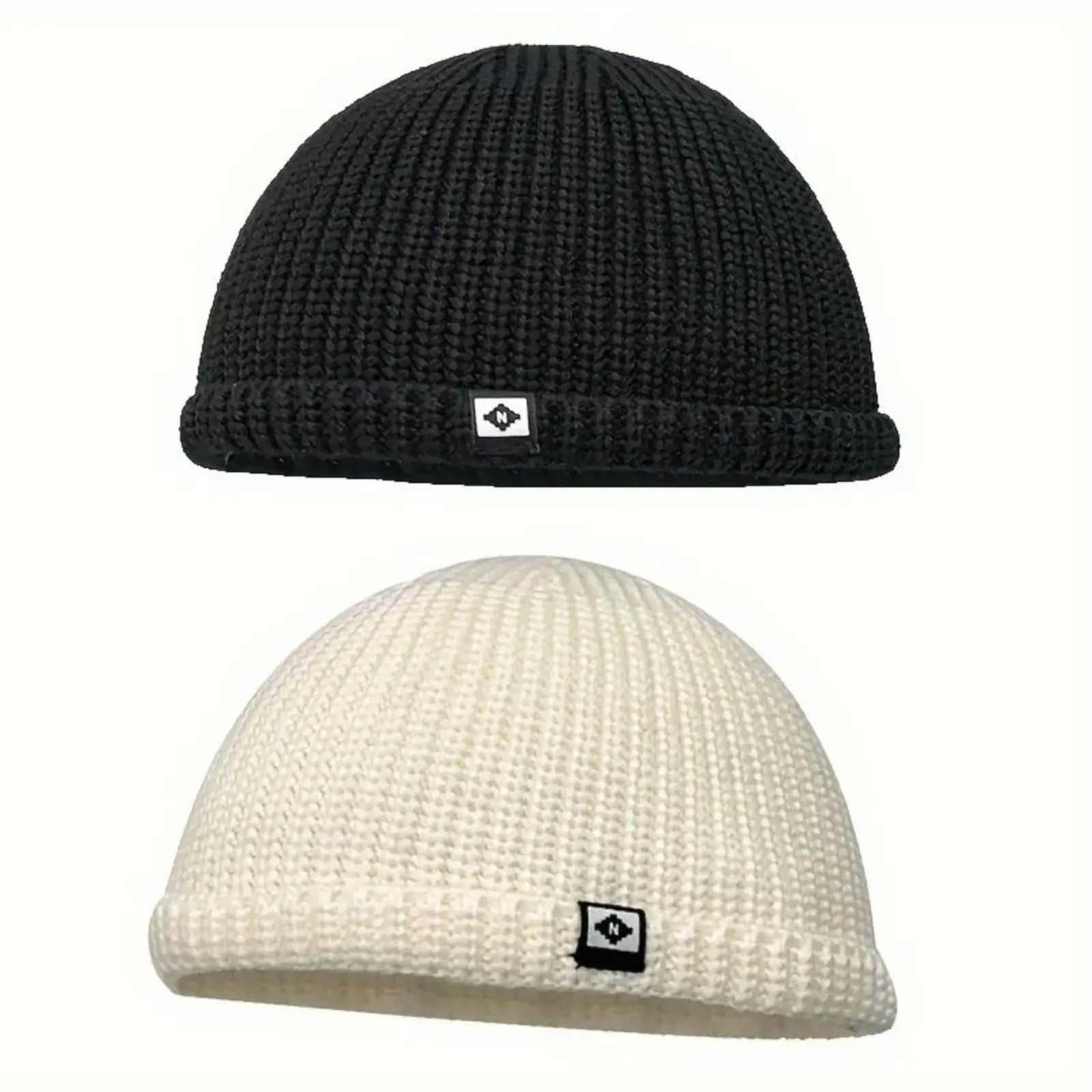 Unisex Warm Winter Fisherman Beanies - Ribbed Cuff Skull Cap with Logo Patch, Elastic Fit, Soft Cold-Resistant Stylish Headwear for Outdoor Sports Enthusiasts