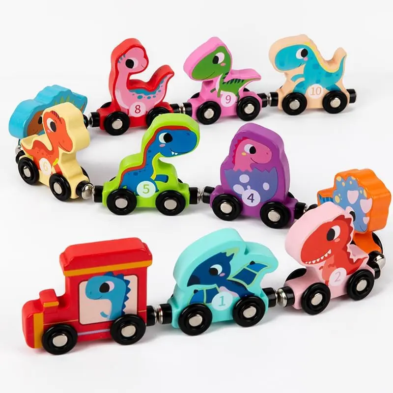 Z-MTS3 Toddler Toys 11 Magnetic Wooden Train Set for Toddlers Dinosaur Train Montessori Toys for Toddlers, Preschool Learning & Fun and Activities for Kids