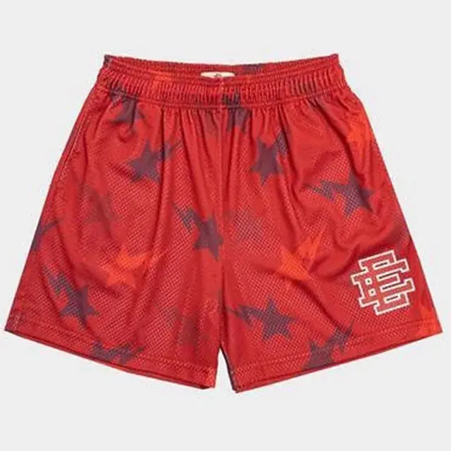 Men’s Red Star Print Mesh Shorts – Lightning Graphic Athletic Shorts, Lightweight Summer Streetwear, Gym Training & Casual Lounge Bottoms